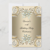 誕生日エレガントパールセピアコーヒー金ゴールド 招待状 (正面)