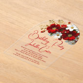 誕生日エレガントブライトレッドホワイト金ゴールドフローラ アクリル招待状 (レイダウン)