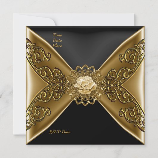 誕生日エレガントブロンズオン金ゴールドジュエルブラック 招待状 (裏面)