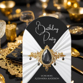 誕生日エレガントホワイトブラック金ゴールドジュエルシルク 招待状