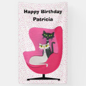 誕生日エレガントミッドセンチュリーキャッツピンクの椅子のドット 横断幕 (縦)
