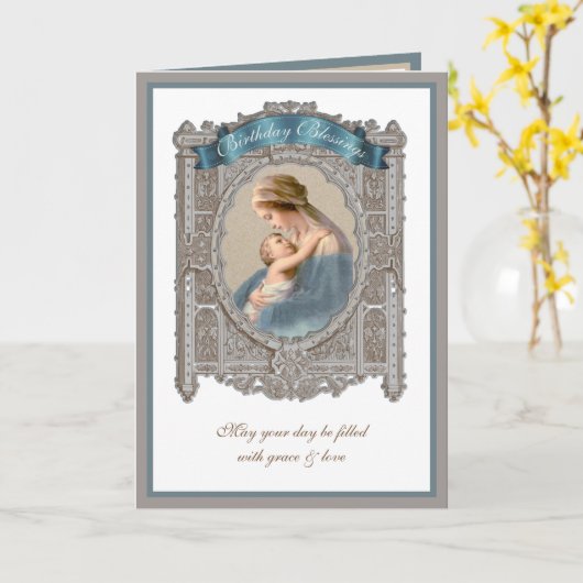 誕生日エレガントヴァージンメアリーイエスヴィンテージ カード (黄色い花)