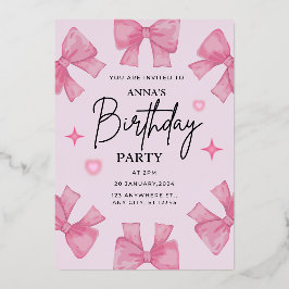 誕生日エレガント招待状とボウデザイン 箔招待状