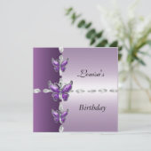誕生日エレガント招待状薄紫パープルバタフライ 招待状 (スタンド正面)
