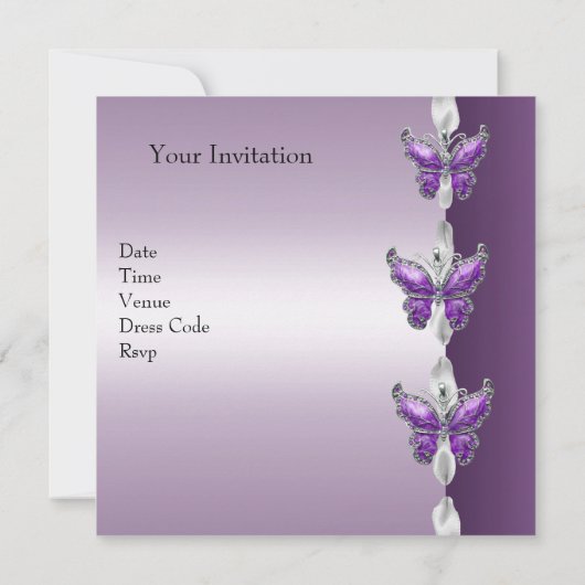 誕生日エレガント招待状薄紫パープルバタフライ 招待状 (裏面)