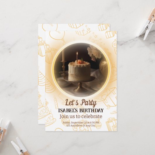 誕生日エレガント招待 招待状 (正面/裏面インサイチュ)