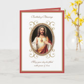 誕生日エレガント聖ハートイエスヴィンテージカード カード (黄色い花)