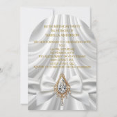誕生日エレガント金ゴールドホワイトダイヤモンドジュエルボウ 招待状 (裏面)