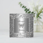 誕生日エレガント銀フローラバタフライ宝石2b 招待状 (スタンド正面)