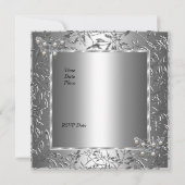 誕生日エレガント銀フローラバタフライ宝石2b 招待状 (裏面)