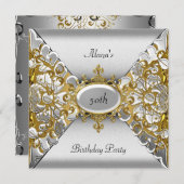 誕生日エレガント銀金ゴールドパーティー50日 招待状 (正面/裏面)