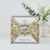 誕生日エレガント銀金ゴールドパーティー50日 招待状 (スタンド正面)