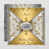 誕生日エレガント銀金ゴールドパーティー50日 招待状 (正面/裏面)