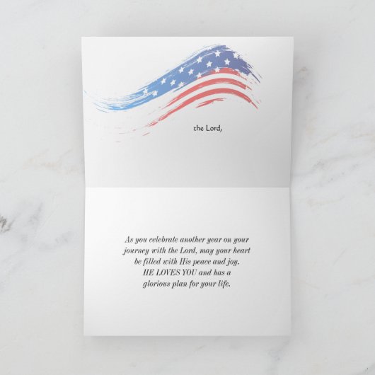 誕生日エレミヤ29:11バイブルアメリカ国旗 カード (内部)