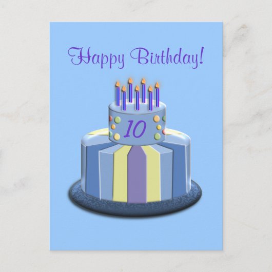 誕生日エージケーキ（青） ポストカード (正面)