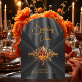 誕生日オエレガントレンジ金ゴールドブラックジュエルフェイクシルク 招待状