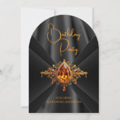 誕生日オエレガントレンジ金ゴールドブラックジュエルフェイクシルク 招待状 (正面)