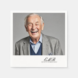 誕生日オススタイリッシュフォトホワイトモノグラム スタンダードカクテルナプキン