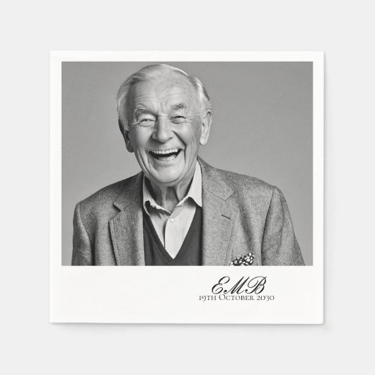 誕生日オススタイリッシュフォトホワイトモノグラム スタンダードカクテルナプキン (正面)