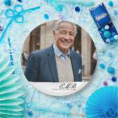 誕生日オススタイリッシュフォトホワイトモノグラム ペーパープレート (パーティー)