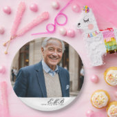 誕生日オススタイリッシュフォトホワイトモノグラム ペーパープレート (パーティー)