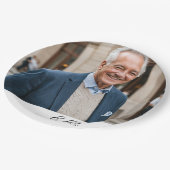 誕生日オススタイリッシュフォトホワイトモノグラム ペーパープレート (アングル)