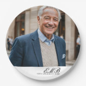 誕生日オススタイリッシュフォトホワイトモノグラム ペーパープレート (正面)