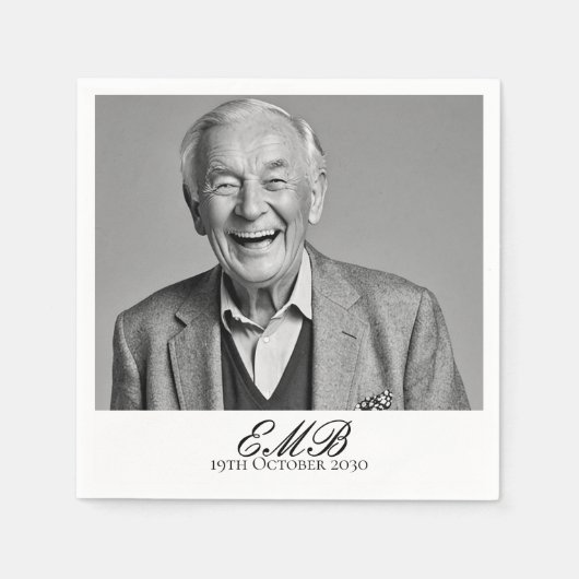 誕生日オススタイリッシュ白黒モノグラム スタンダードカクテルナプキン (正面)