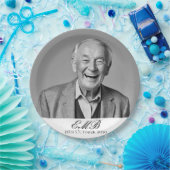 誕生日オススタイリッシュ白黒モノグラム ペーパープレート (パーティー)