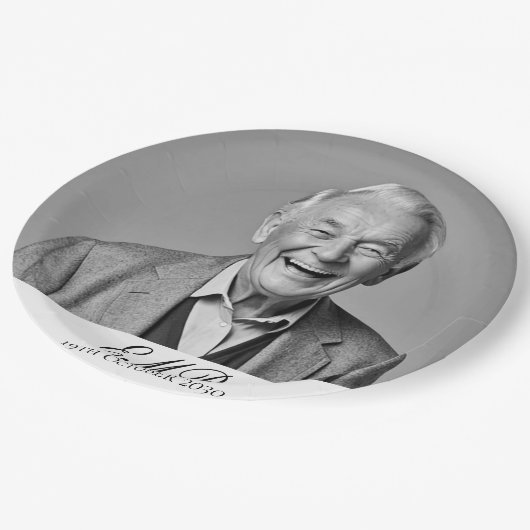 誕生日オススタイリッシュ白黒モノグラム ペーパープレート (アングル)