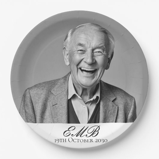 誕生日オススタイリッシュ白黒モノグラム ペーパープレート (正面)