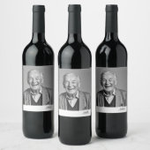 誕生日オススタイリッシュ白黒モノグラム ワインラベル (ボトル)