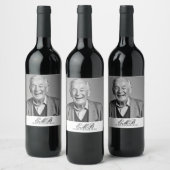 誕生日オススタイリッシュ白黒モノグラム ワインラベル (ボトル)