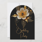 誕生日オレンエレガントジ金ゴールドブラックフラワー 招待状 (正面)