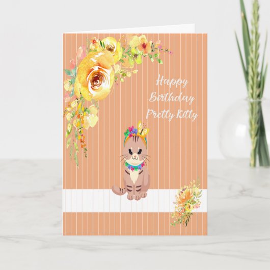 誕生日オレンジかわいらしと黄色の子猫カード サンキューカード (正面)