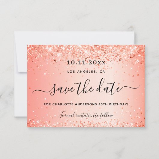 誕生日オレンジグリッター日付のグラムを保存 セーブザデート (正面)