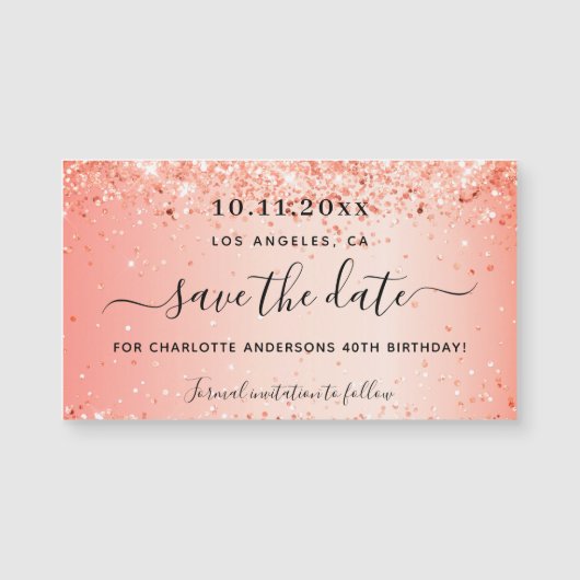 誕生日オレンジグリッター日付磁石を保存 (正面)