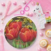 誕生日オレンジレッドチューリップ ペーパープレート (パーティー)