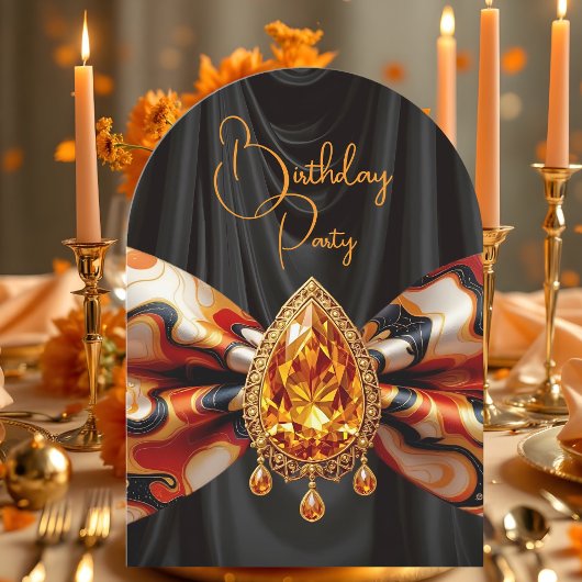 誕生日オレンジ1960sモダン弓金ゴールドジュエル 招待状