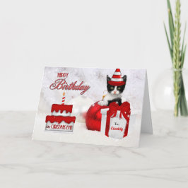 誕生日オンクリスマスイブキャットアンドケーキ シーズンカード