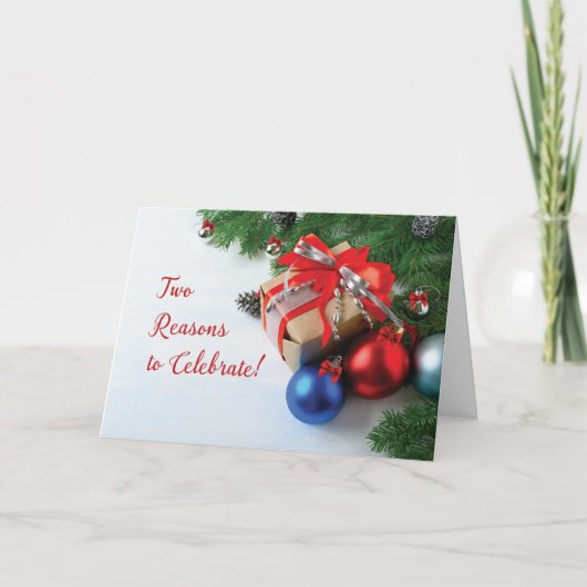 誕生日オンクリスマスダブルザお祝い カード (正面)