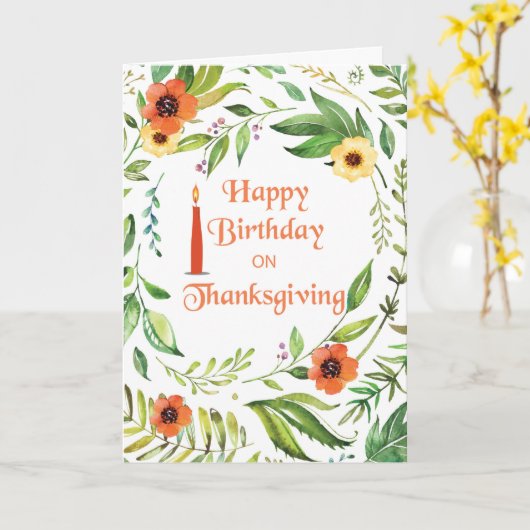 誕生日オンサンクスギビングリース カード (黄色い花)