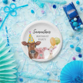 誕生日オンザファームウォーターカラーカウピッグバーン ペーパープレート (パーティー)