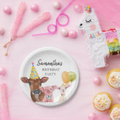 誕生日オンザファームウォーターカラーカウピッグバーン ペーパープレート (パーティー)