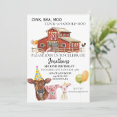 誕生日オンザファームウォーターカラーカウピッグバーン 招待状 (スタンド正面)