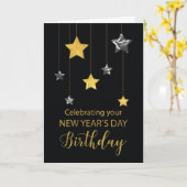 誕生日オン元旦スターシャイン金ゴールド カード (黄色い花)