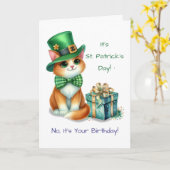 誕生日オンSt Patrick's Dayかわいい猫ハット カード (黄色い花)
