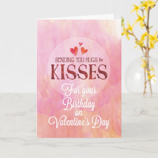 誕生日オンValentine Sending Hugs andキス カード (黄色い花)