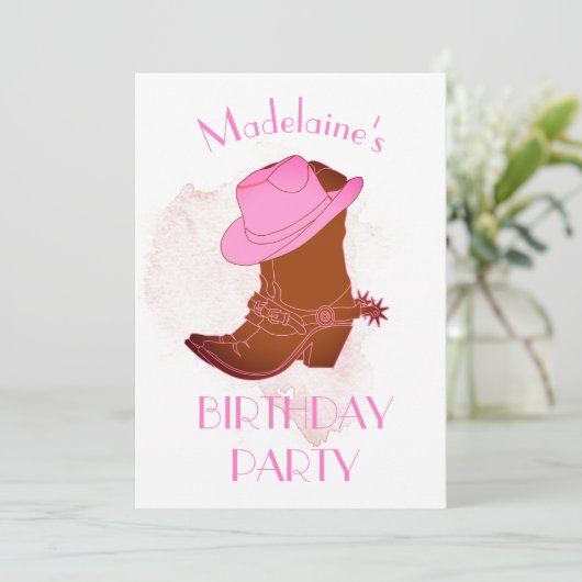 誕生日カウボーイピンクパーティの招待状 招待状 (スタンド正面)