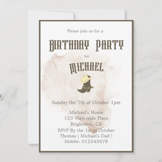 誕生日カウボーイボーイズエイジパーティの招待状 招待状 (裏面)